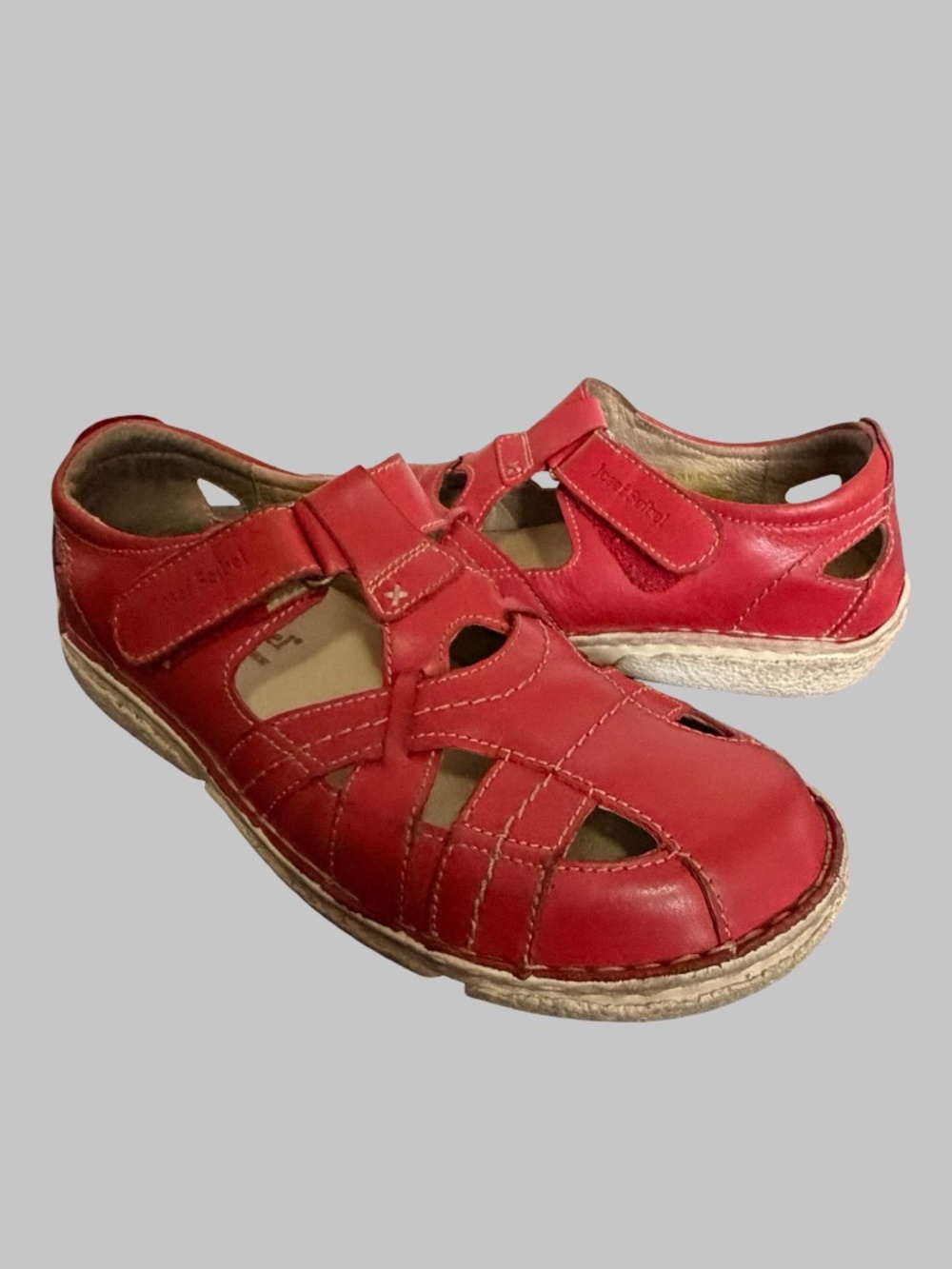Josef Seibel Rosalie 29 Red Leather Comfort Fisherman Closed Sandals- Sz-38